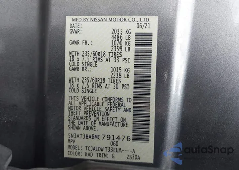 2021 Nissan Rogue Sv Fwd from USA, damaged, VIN 5N1AT3BA8MC791476